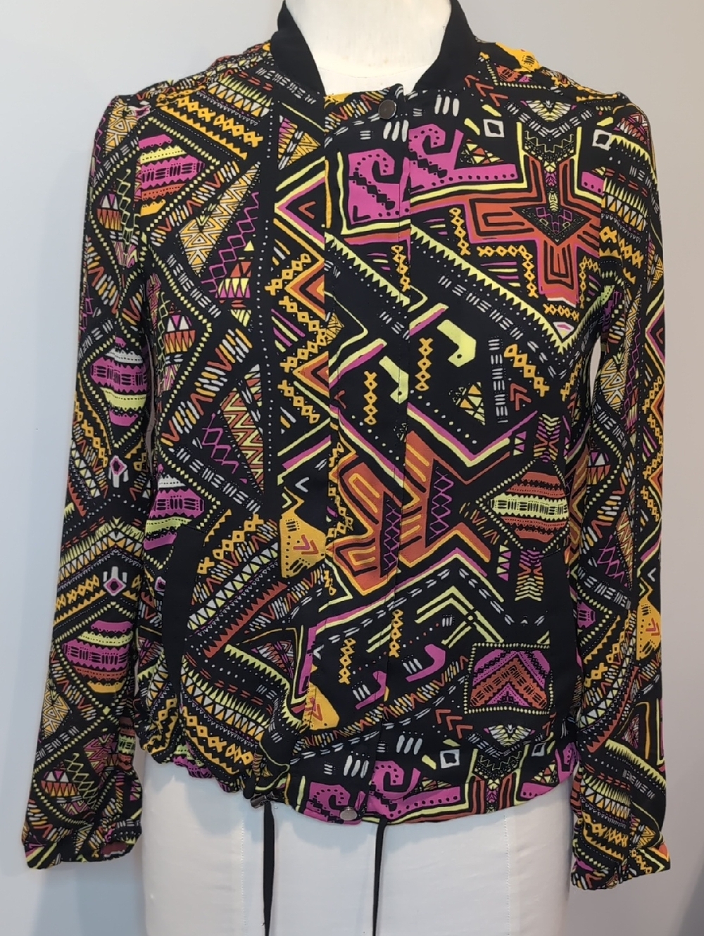 H&M Loves Coachella Geometric Aztec Print Bomber Jacket Colorful Size 6